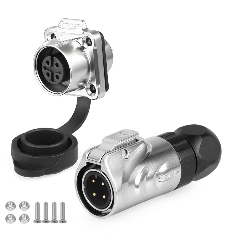CNLINKO LP12 4-Pin Metal Shell Waterproof Circular Connector M12 Quick-Connect Flange Panel for Industrial Applications and Outdoor Use (4-Pin) - Image 1